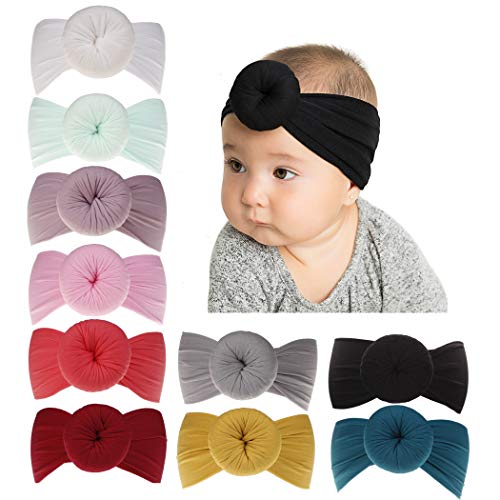 inSowni Newest Super Stretchy Nylon Bow Flower Turban Headbands Hairbands Headwraps for Baby Girl Toddlers Infants Newborns (10 Pack S1) - Thumbnail 7