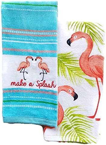 Celebrate Summer Pink Flamingo Kitchen Towels Set of 2
