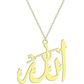 Allah Necklace Islamic Muslim Pendant Stainless Steel Big Allah Necklace for Women Men Gold Plated Religion Jewelry
