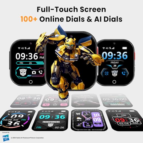 Transformers Montre GPS Enfant avec 4G Appel Vidéo, GPS, SOS, Chat Vocal, IP68 Étanche, Mode École, Podomètre, Réveil, Chronomètre, Montre Telephone pour Garçons et Filles de 4 à 12 Ans Cadeau, Noir