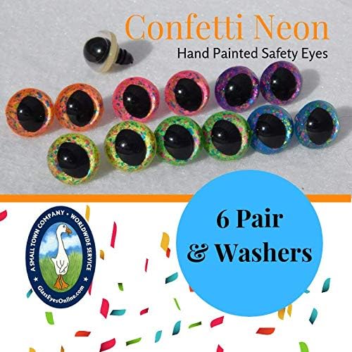 Safety Eyes Slit Pupil Confetti Neon Hand Painted 6 Pair (Mix, 18mm)