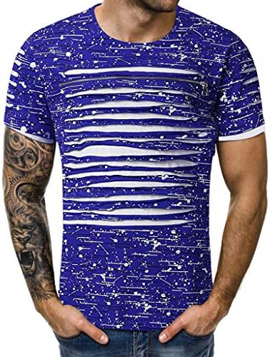 Lazzboy Men T-Shirt Tops Ripped Splashing Ink Tie-Dyed Print Zipper Summer Casual O-Neck Short Sleeve Male Blouse