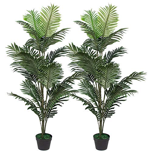 Set of 2 Artificial Palm Tree 5.2 ft in Plastic Pot, Potted Fake Palm