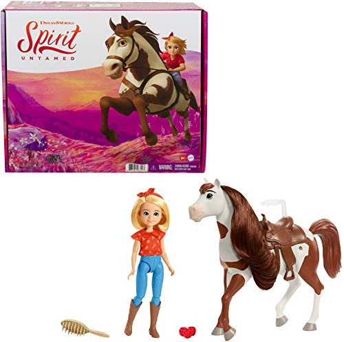 Mattel Spirit Untamed Abigail Doll (7-in) & Boomerang Horse (8-in) with Long Mane, Saddle, Riding Gear, Brush, Apple Treat, Carrots, Great Gift for Ages 3 Years Old & Up [Amazon Exclusive]