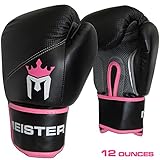 Meister Pro Boxing Gloves w/ Wrist Support (Pair) - 12 Ounce, Women/Youth, Black/Pink