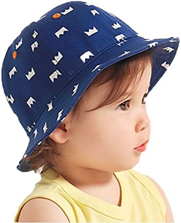 Baby Girl Boy Summer Spring Brim Sun Protection Hat,Toddler Infant Bucket Crown Pattern Cap (Blue)