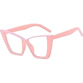 Teumire Fashion Cat Eye Blue Light Blocking Glasses for Women Men Non-Prescription Eyeglasses Oversized Stylish Eyewear