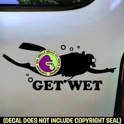 GET WET Scuba Diver Funny Diving Vinyl Decal Sticker D