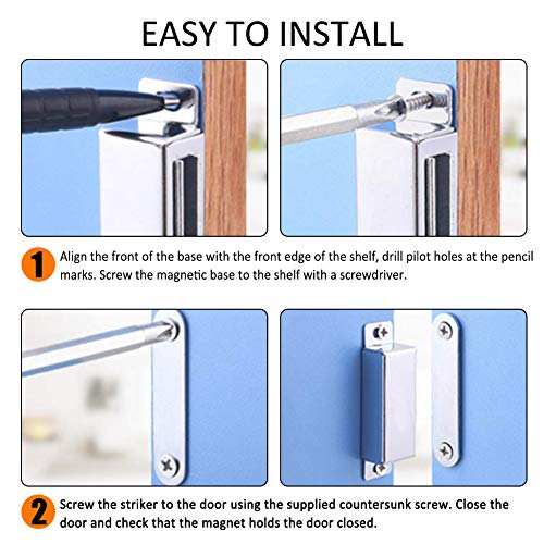 Magnetic Door Catch Elitlife 12 Pack Cabinet Door Magnets 15 lbs Strong Cabinet Magnet Latch Hardware Stainless Steel for Home Kitchen Cupboard Wardrobe Closet Door Closer-Silver - Thumbnail 4