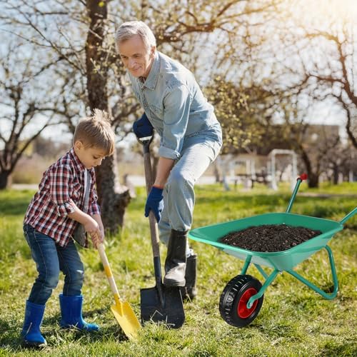 GOLDGE Children's Wheelbarrow, 10 Piece Children's Garden Tools Set with 5 Pieces Garden Tool Shovel Set, Tool Bag, Watering Can, Apron, Gloves, Perfect Garden Tools Wheelbarrow Toy for Outdoor Use