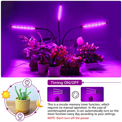 Grow Light, Plant Lights for Indoor Plants, Auto ON/Off Timing Plant Grow Lamp with Red, Blue Spectrum, 10 Dimmable Levels, 3-Head Divide Control Flexible Gooseneck Arm, 3/6/12H Memory Timer (30W)