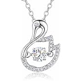 cygnustar S925 Sterling Silver Swan Necklace for Women, Rhodium Plated Pendant with 5A Cubic Zirconia Sparkling Dancing Center Stone, 18”+2” Adjustable Chain, Romantic Gift for Her & Daily Elegance