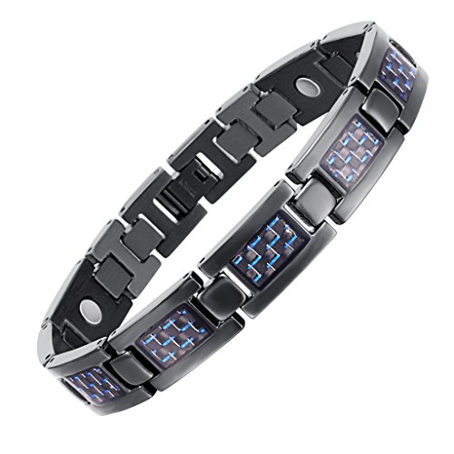 Rainso Mens Titanium Magnetic Therapy Carbon Fiber Black Bracelets for Arthritis Wristband Adjustable (Blue) Rainso Mens Titanium Magnetic Therapy Carbon Fiber Black Bracelets for Arthritis Wristband Adjustable (Blue)