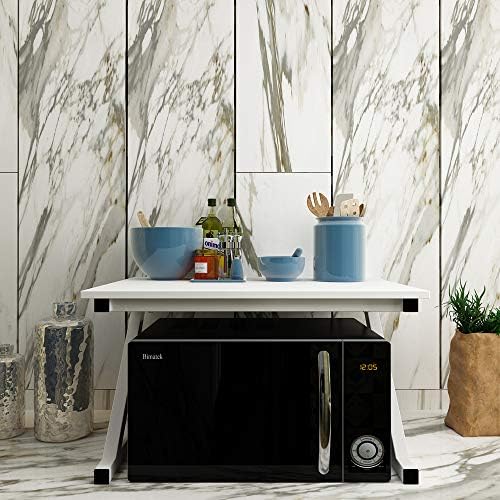 Huisenuk Idea 2 Tier Display Rack Kitchen Rack Shelves for Storage Metal Microwave Oven Free Standing on Countertop Narrow Corner (White)