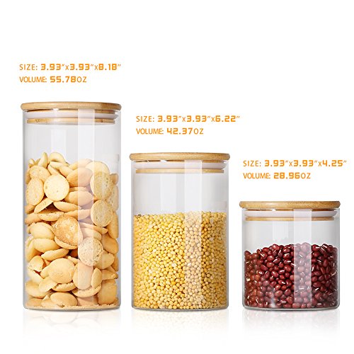 [3Pack] DRMHT Airtight Wide-mouth Glass Jar, with Leak Proof Rubber Gasket Storage Container, Ideal for Food Storage- Ideal Kitchen Accessories (28.96 Oz 42.37 Oz 55.7 Oz)