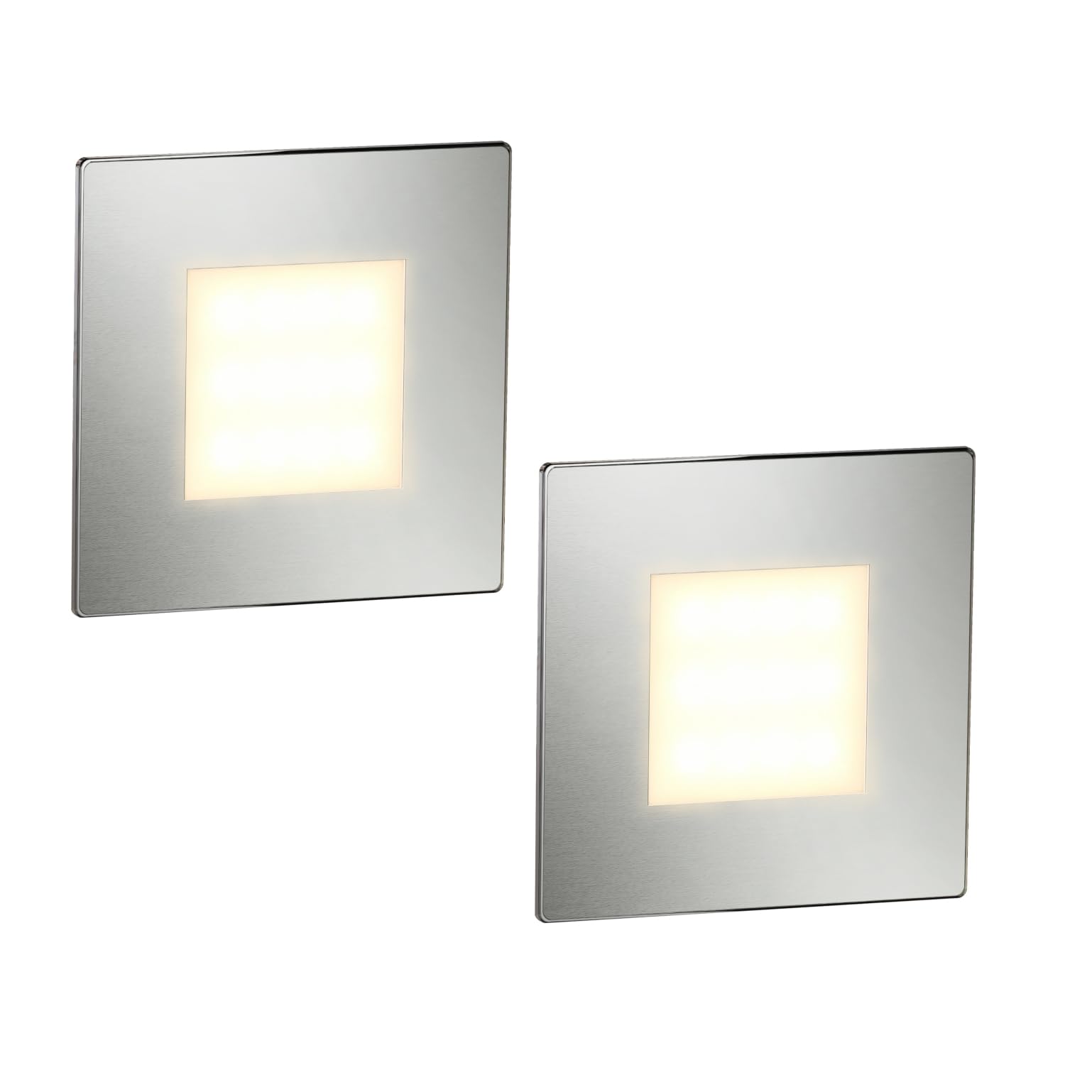 ledscom.de 2 LED Staircase Light/recessed wall Light FEX for Indoor and Outdoor use, Angular, Stainless Steel, 85 x 85mm, Warm White — image 1