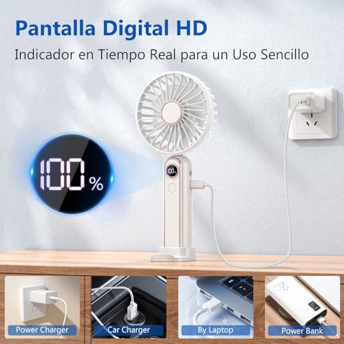 PALATALA Ventilador de Mano Portatil, 6 Velocidades Mini Ventilador Portatil Silencioso USB Recargable, Ventiladores Mano con Batería 4000mAh, Ventoinha Portable Plegable Fan para Camping Viajes Hogar