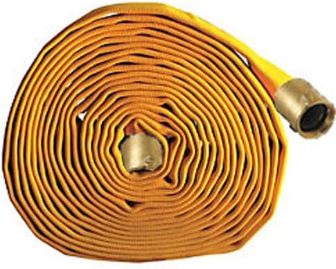Key Fire Double Jacket Fire Hose, Yellow, 1-1/2" ID, 50 feet, 1000 PSI Burst Pressure, M x F NST Brass Connectors