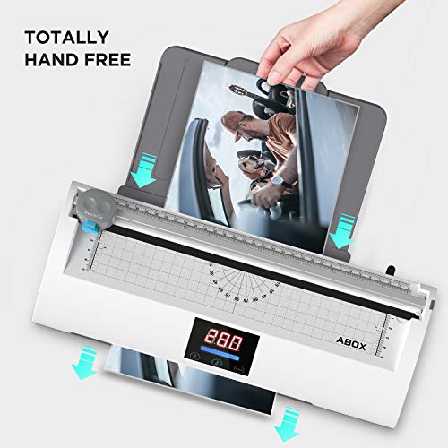 ABOX Laminator Machine, Professional Thermal A4 Laminator Pixseal Ⅱ with Feeding Tray, Trimmer, Corner Rounder, 20 Laminating Pouches, White - Thumbnail 7