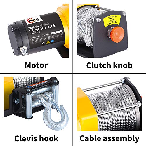 RUGCEL Winch 12V Electric ATV Winch 2 Remote Wireles Control Steel Cable Boat ATV Kit (3500 LBS)