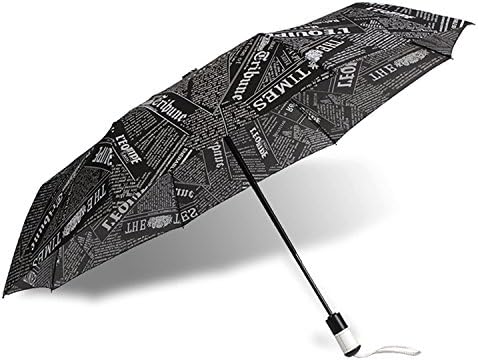 Fashion Automatic Folding Travel Umbrella Print Retro Newspaper Uv Protection (Black)