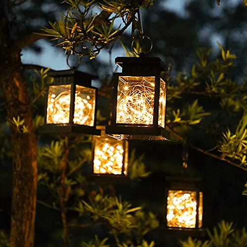 2 Stück Solarlaterne für Außen, 30LED Mini Solar Laterne mit Lichterkette, Solarlampen Hängend Laterne für Garten, IP65 Wasserdicht Solarlampe für Innen/Außen, Rasen, Terrasse Dekor, Hochzeit, Party