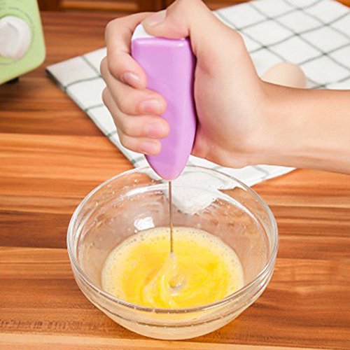 Perfect Operated Electric Foam Maker for Milk, Cappuccino, Coffee, Latte, Hot Chocolate, Durable Drink Mixer with Purple Stainless Steel Handle Electric Mixer
