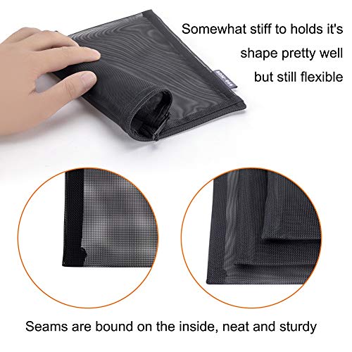 HRX Package Nylon Mesh Cosmetic Zipper Bags, 6PCS Black Makeup Pouches Pen Pencil Organizer Case for Travel Purse Diaper Bag (A5 x 3pcs, A6 x 3pcs)