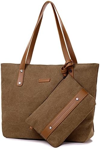 ZhmThs Canvas Shoulder Bag, Casual Big Shopping Bags Tote Handbag Work Bag Travel Bags With Purse Wallet For Women Girls Ladies - Brown