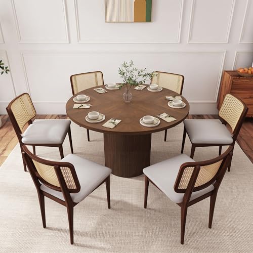PHOYAL Round Dining Table, 47 Inch Dining Table Kitchen Table Small Dinner Table Farmhouse Kitchen Dinning Table for Kitchen Living Room Walnut Color (Chairs not Included)