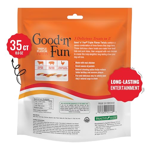 GOOD’N’FUN TRIPLE FLAVORED RAWHIDE TWISTS FOR DOGS, 35 COUNT