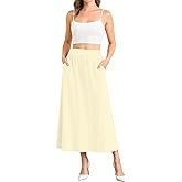 NILOUFO Women Trendy Maxi Skirts Casual High Waisted Elastic A-Line Long Skirt with Pockets