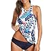 Women Halter Neck Swimsuit, Leadmall Backless Leaf Print Swimwear Tankini Tank Top Plus Size Swimming Suit with Cut Out Bottoms (XXL, Blue)thumb 1