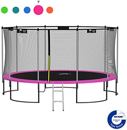 Kangaroo Hoppers 15/12FT Round Trampoline with Safety Net Enclosure, Spring Pad and Ladder, Multiple Color Choices, TUV and ASTM Tested, 1 Year Warranty (PINK(NEW), 15FT)