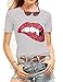 Women's Sequined Sparkely Glittery Lip Print T Shirt Cute Embroidery Teen Girls Tops (S,Grey)