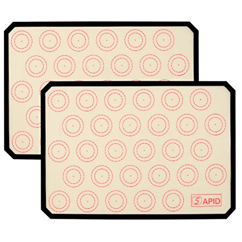 Sapid Silicone Baking Mat Macaron - Non-stick Silicon Cookie Half Sheet Set (2) for Macaroon,Cake,Bread and Pizza Making,16.5" x 11 5/8
