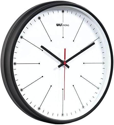 45Min 12-Inches Minimalist Decor Wall Clock, Silent Non-ticking, Iron Metal Frame With Glass Cover Black/White(Black)