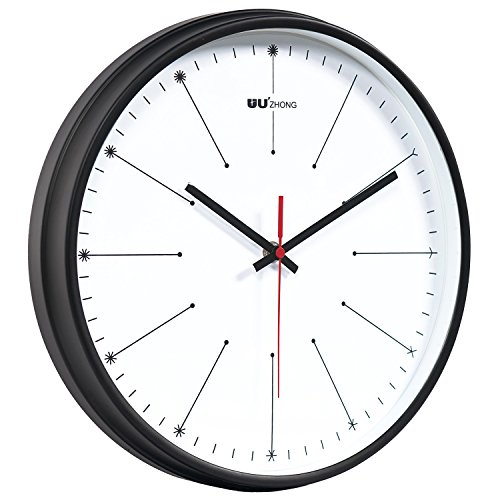 45Min 12-Inches Minimalist Decor Wall Clock, Silent Non-ticking, Iron Metal Frame With Glass Cover Black/White(Black)