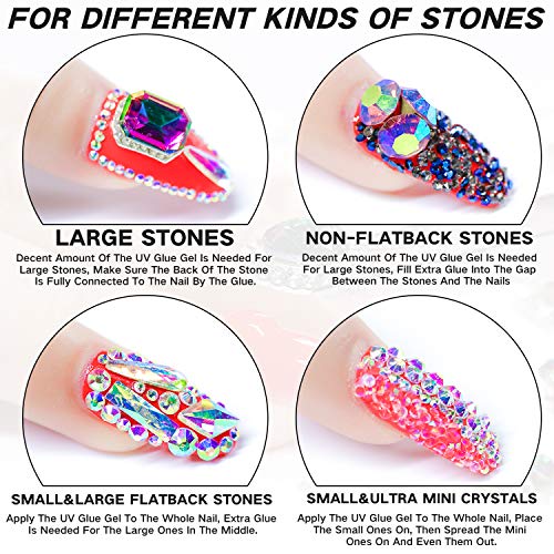 UV Nail Art 15ml Rhinestone Glue Gel Adhesive + 2 Boxes Nail Rhinestones + 1 Dual-Use Pen Pick Up Resin Gems Jewelry Diamond Beads Polish Clear Decoration Thicker And More Sticky
