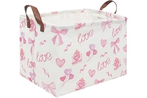 FXOCSHE FXOLCSHE Valentines Day Gift Basket Empty,Baby Girl Basket,Pink Gift basket with Handle Organizer,Bins for Girls Room Decor,Toy Organizer,Gift basket,Shelf Basket(Bowknot heart)