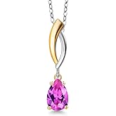 Gem Stone King 925 Silver and 10K Yellow Gold Pink Created Sapphire Pendant Necklace for Women | 0.98 Cttw | Gemstone September Birthstone | Pear Shape 8X5MM | With 18 Inch Silver Chain