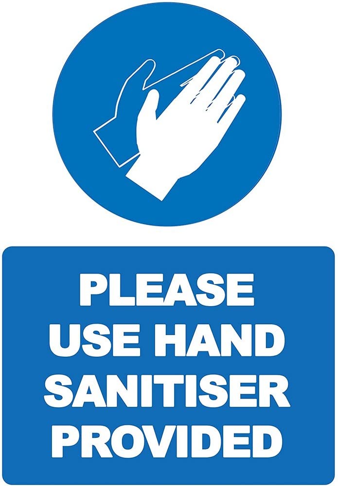 4 x please use hand sanitiser provided - social distancing vertical safety sign self adhesive vinyl weather proof label sticker - 200mm x 300mm - (SC-37)