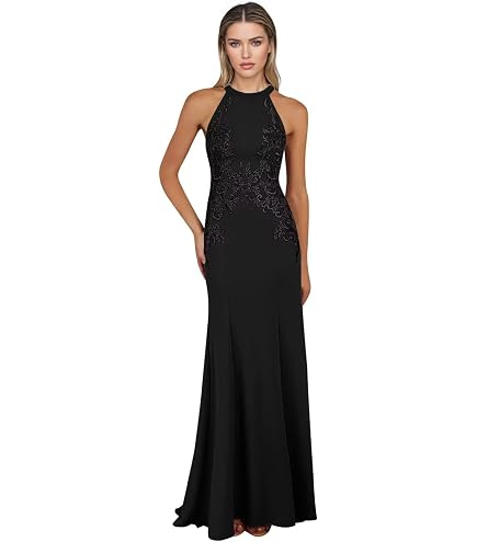 Lace Mother of the Bride Dress for Wedding Mermaid Halter Satin Formal Dress Black US0 : Clothing, Shoes & Jewelry