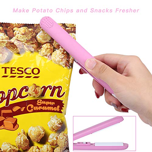 KARIDGE Mini Handheld Heat Bag Sealer for Airtight Food Storage Saver, Portable Hand Pressure Sealing Machine with 45 inches Cable, Reseal Potato Chip Snack Bags, Household Appliances for Kitchen - Pink