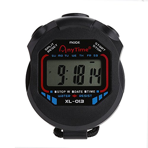 Qisuw Classic Chronograph LCD Digital Handheld Sports Stopwatch Timer with String