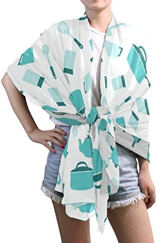 HUCCI Womens Infinity Lightweight Silk Scarf Kitchen Utensiles Seamless Printing Long Silk Scarves