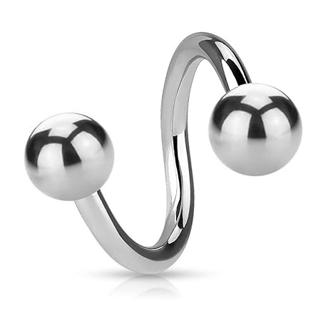 Treuheld® | 1,2 mm SPIRALEN Piercing - 15 Größen - Helix OHRSCHMUCK, LIPPENPIERCING, Tragus UVM. | Spirale mit 2 Kugeln zum S