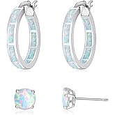 CiNily Sterling Silver/Rose Gold/Yellow Gold Plated Hoop Earrings 20mm,Multicolor Opal Small Hoop Earrings for Women Girls Hypoallergenic Jewelry for Sensitive Ears Gemstone Earrings