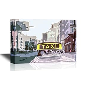 Canvas Wall Art - Taxi Sign on Top of a German Cab - Gallery Wrap Modern Home Art | Ready to Hang - 12x18 inches