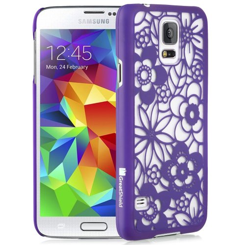 GreatShield [SLIM FIT] Samsung Galaxy S5 Case - TACT Flora Design Pattern Rubber Coating Slim Fit Hard Cover for Samsung Galaxy S5 - Retail Packaging (Flora - Purple)